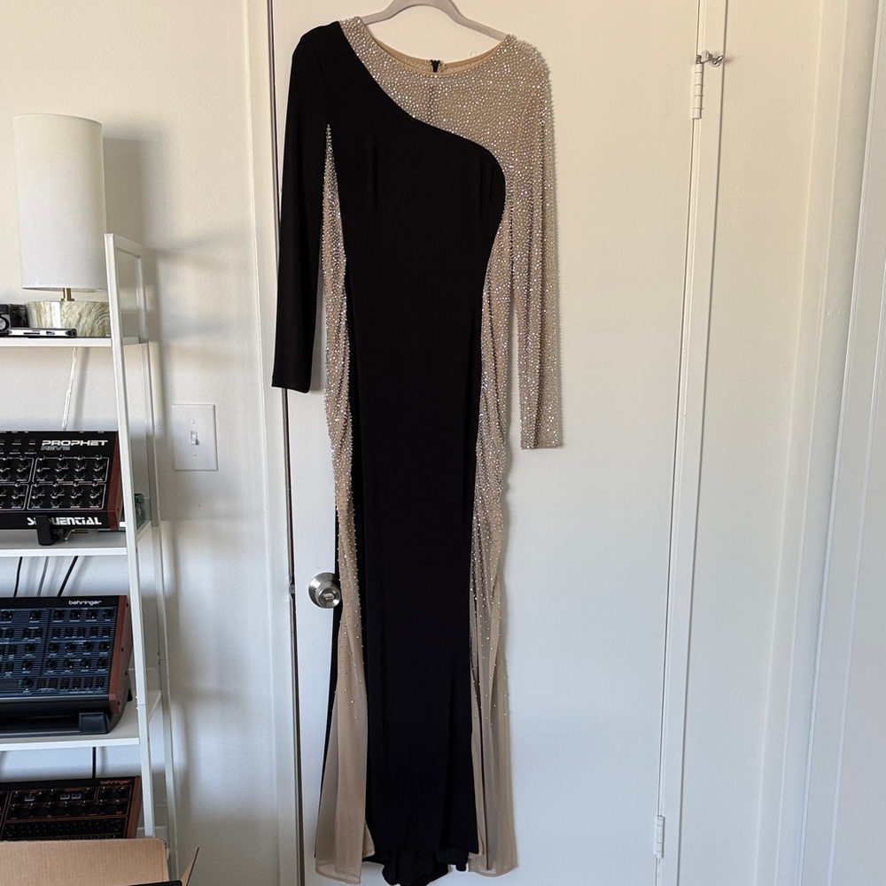 Worn once! Black Mesh Sequin Gown by Xscape Sz 10